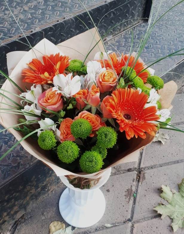 Букет цветов из: Герберы, Хризантемы, Альстромерии и Розы в Турунтаево