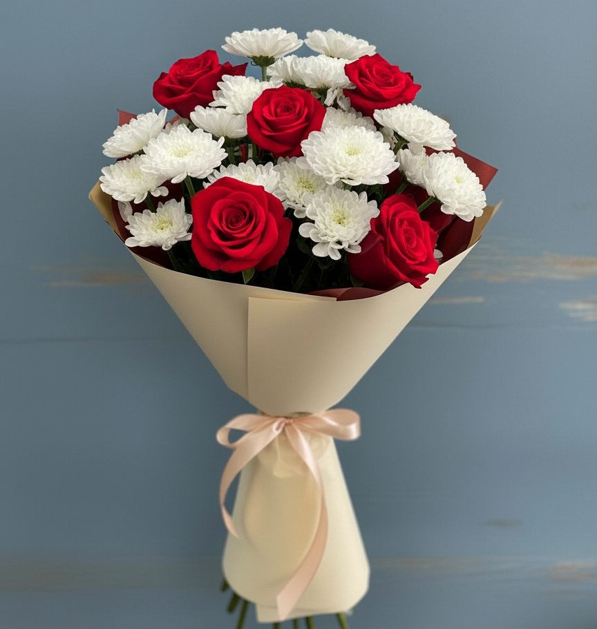 Букет цветов из: Розы и Хризантемы в Турунтаево