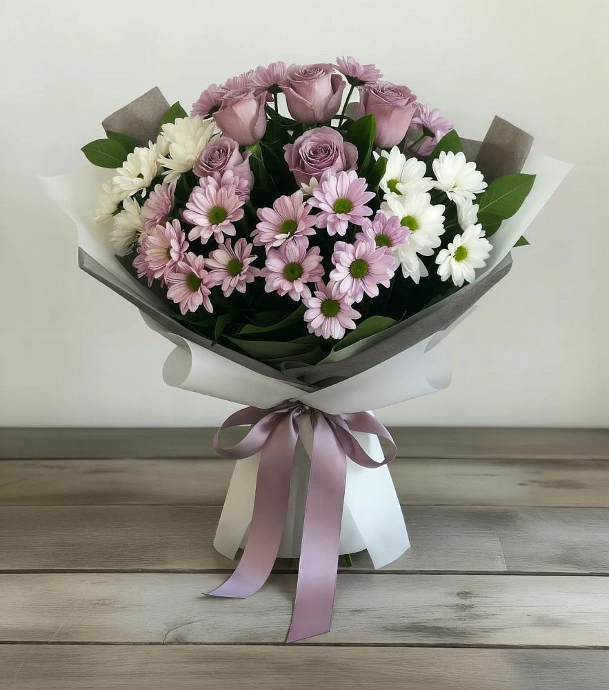 Букет цветов из: Хризантемы и Розы в Турунтаево