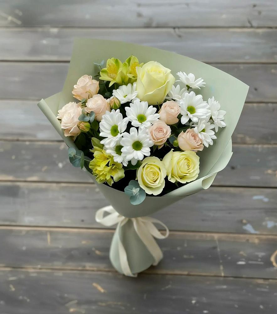 Букет цветов из: Альстромерии, Розы и Хризантемы в Турунтаево