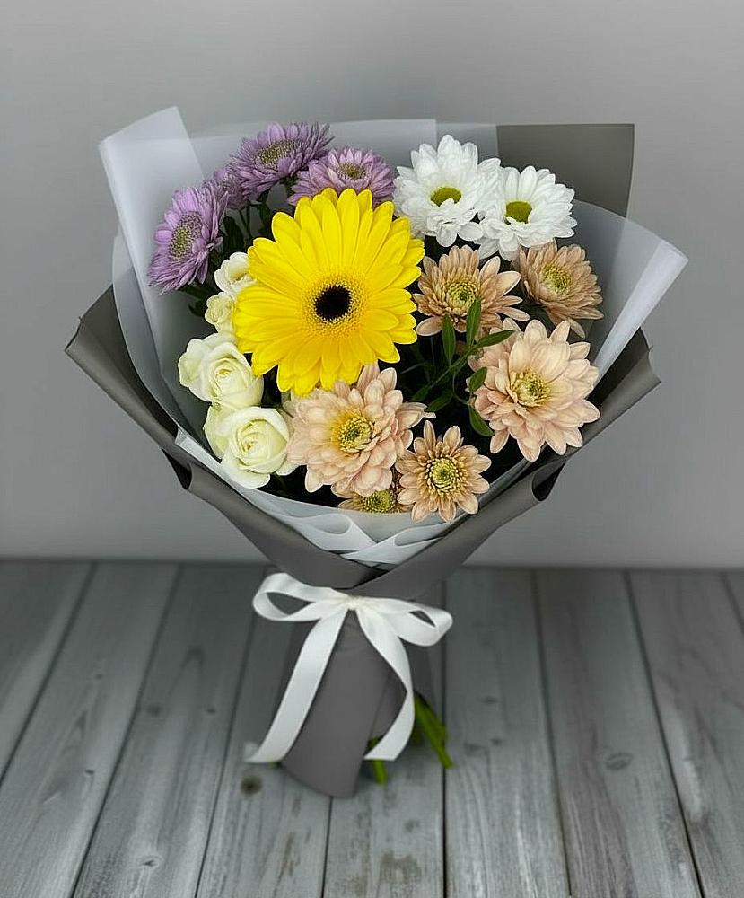 Букет цветов из: Розы, Герберы и Хризантемы в Турунтаево