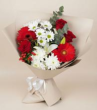 Букет цветов из:  Розы, Хризантемы, Герберы и Лилии в Турунтаево