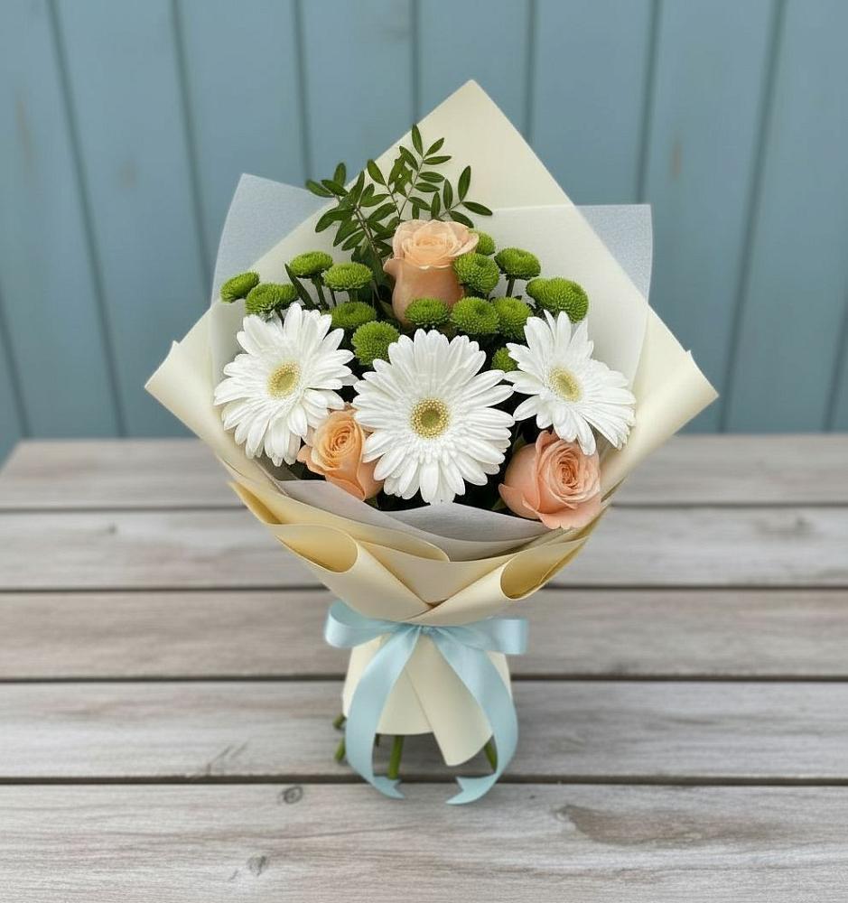 Букет цветов из: Герберы, Розы и Хризантемы в Турунтаево