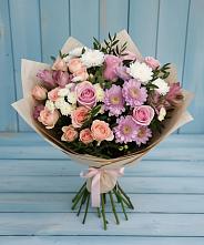 Букет цветов из:  Хризантемы, Розы и Альстромерии в Турунтаево