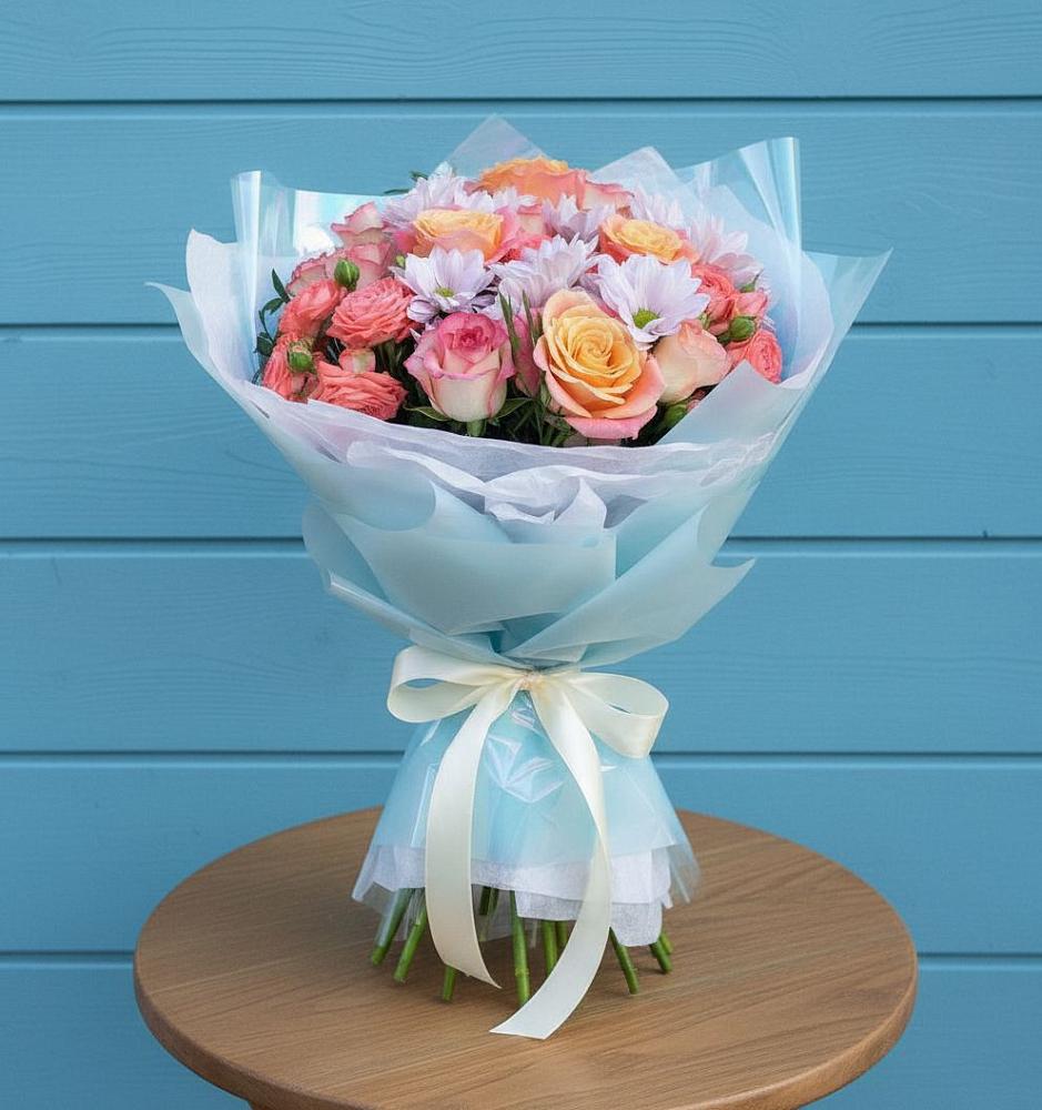 Букет цветов из: Хризантемы и Розы в Турунтаево