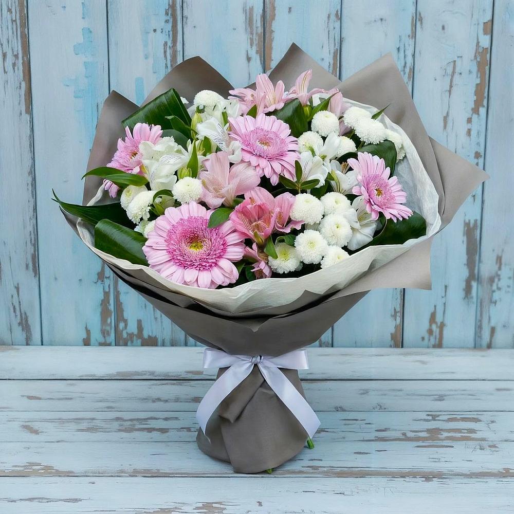 Букет цветов из: Герберы, Альстромерии и Хризантемы в Турунтаево