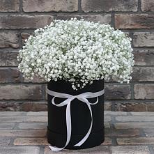 Цветочная композиция из Гипсофила в шляпной коробке в Турунтаево