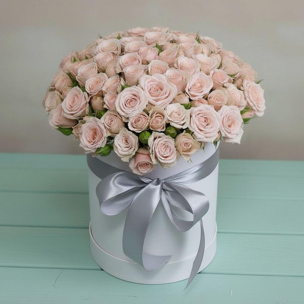 Цветочная композиция из Розы в шляпной коробке в Турунтаево